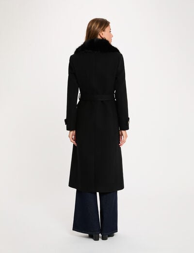 Manteau long ceintur&eacute; noir femme
