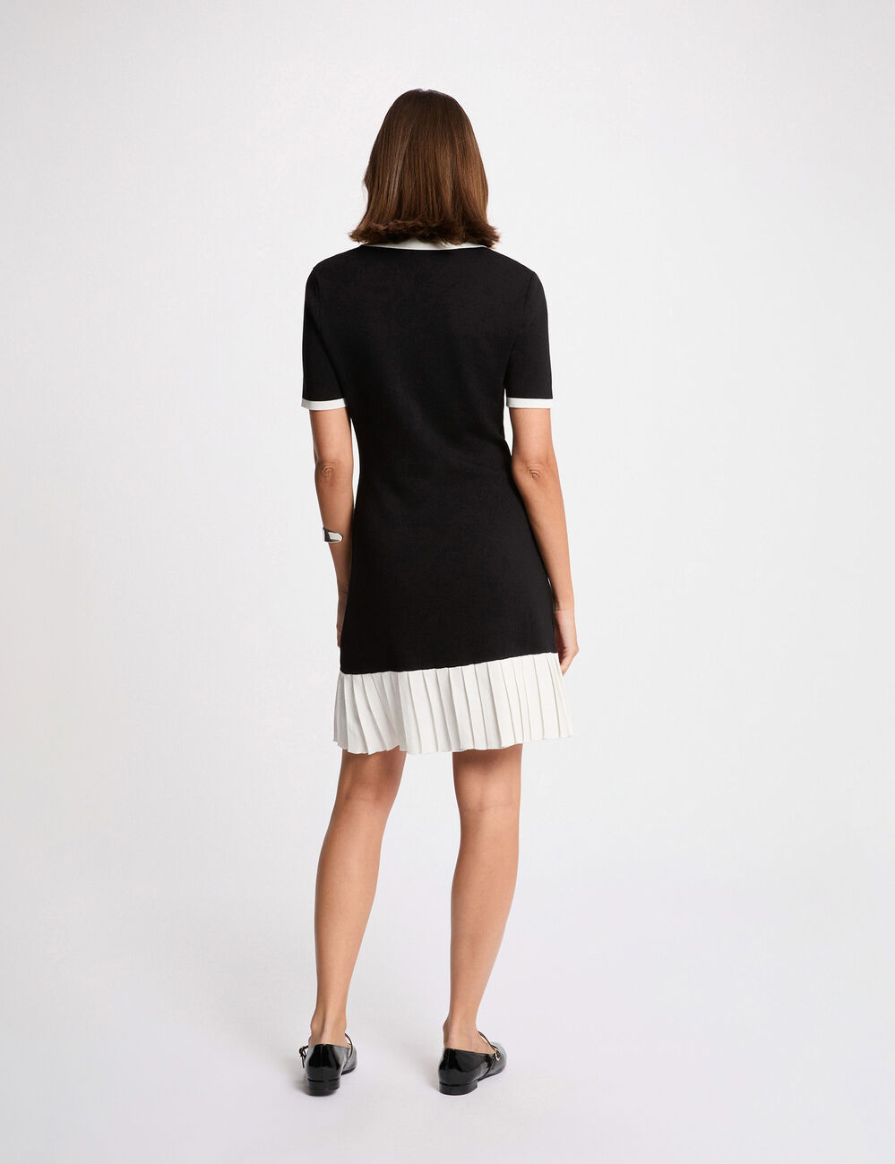 Robe tricot courte col &agrave; revers noir femme