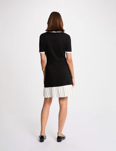 Robe tricot courte col &agrave; revers noir femme