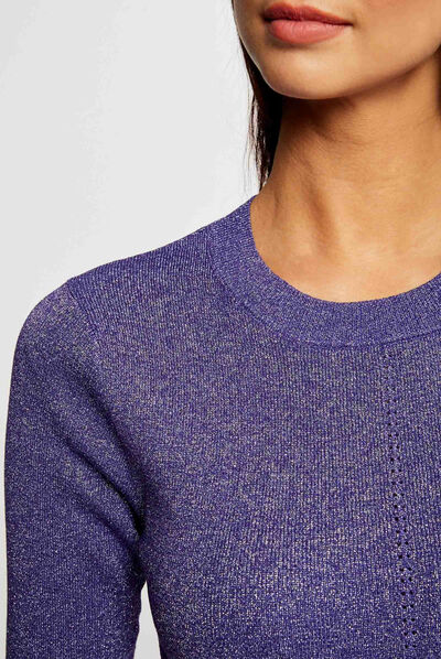 Pull manches courtes fils métallisés violet femme