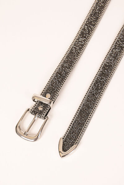 Ceinture avec strass et détails chaînes gris moyen femme
