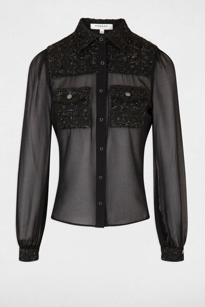 Chemise semi-transparente noir femme