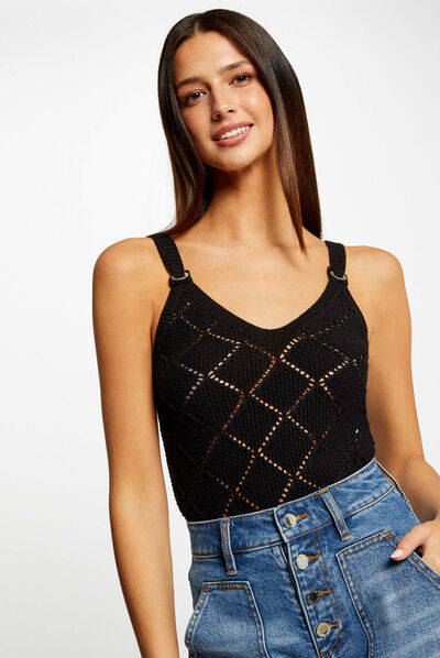Débardeur pull avec bretelles noir femme