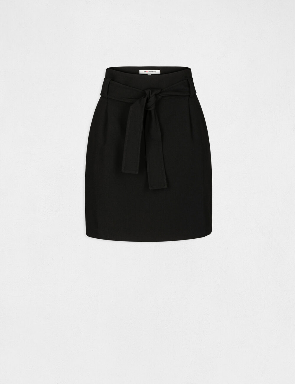 Jupe droite taille haute ceintur&eacute;e noir femme