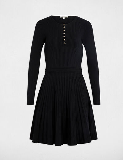 Robe tricot col rond noir femme