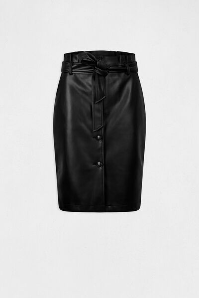 Jupe droite ceinturée simili cuir noir femme