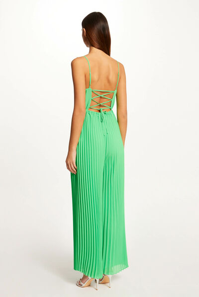 Combinaison large plissée avec dos nu vert femme