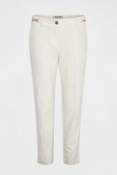 Pantalon cigarette 7/8ème à ornements ecru femme