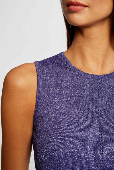 Débardeur pull fils métallisés violet femme