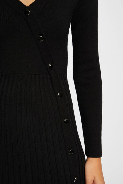 Robe pull midi patineuse bas plissé noir femme