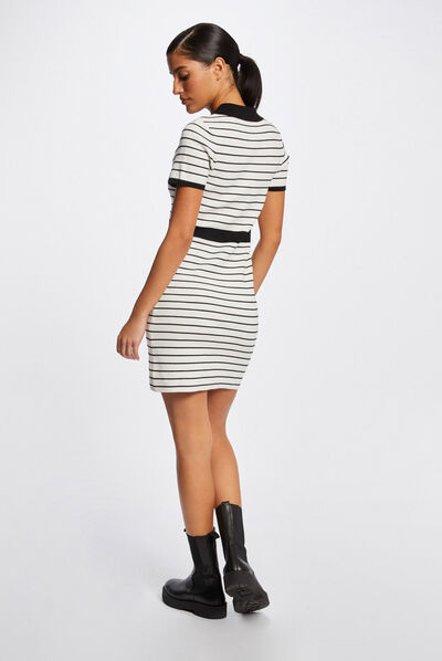 Robe pull ajustée à rayures ecru femme