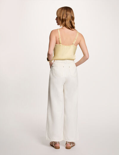 Top satin &agrave; bretelles jaune pastel femme
