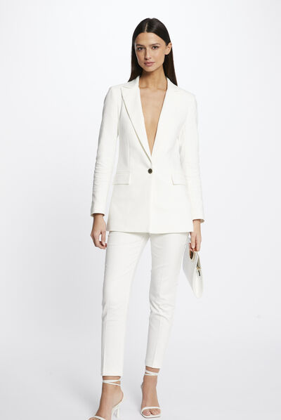 Pantalon city droit 7/8ème ecru femme