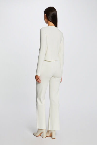 Pantalon tricot flare poches à rabat ivoire femme