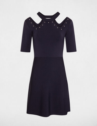 Robe tricot courte ajustée marine femme
