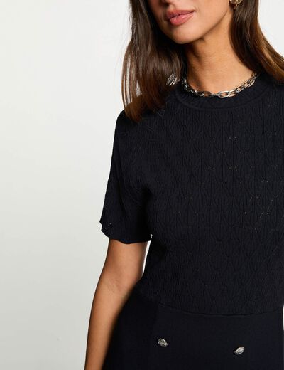 Robe tricot courte col rond bleu marine femme