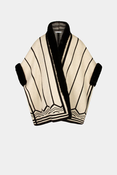 Poncho imprimé graphique noir femme