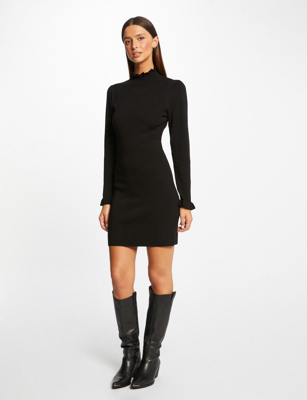 Robe pull ajustée avec col montant noir femme