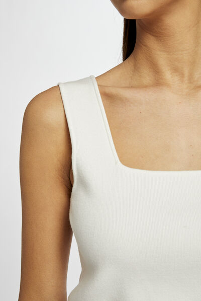 Débardeur pull bretelles larges ecru femme