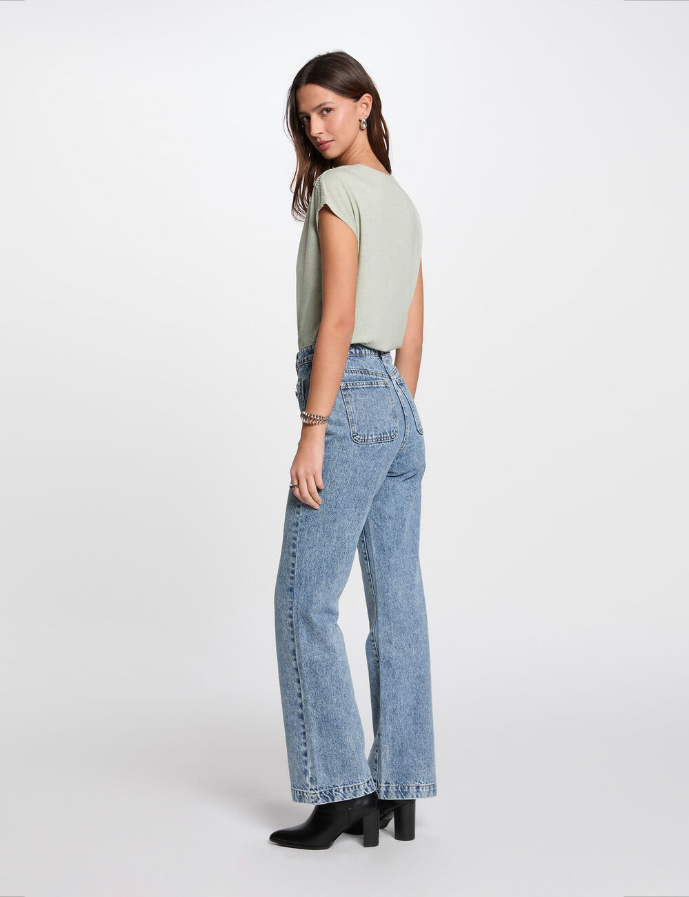 Jeans large denim double stone femme