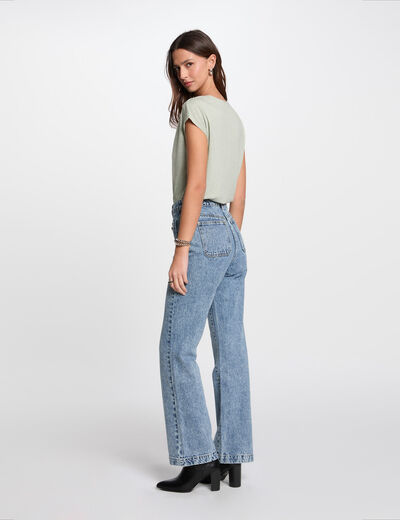 Jeans large denim double stone femme
