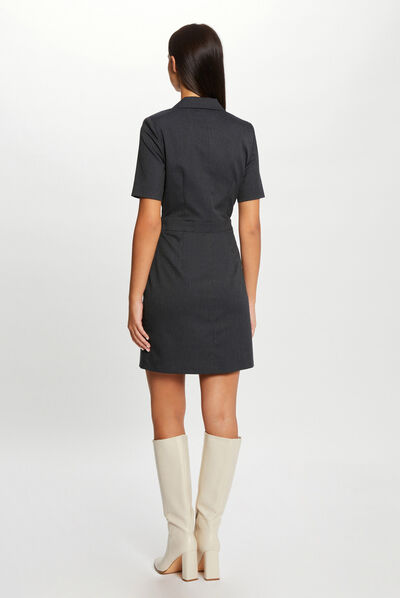 Robe ajustée manches courtes à rayures gris anthracite femme