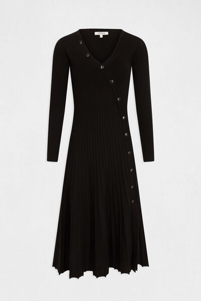 Robe pull midi patineuse bas plissé noir femme