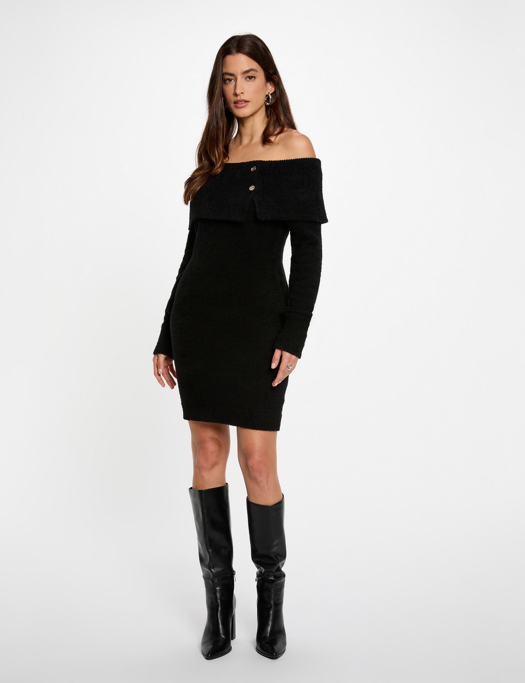 Robe courte col bardot camel femme - vue 2