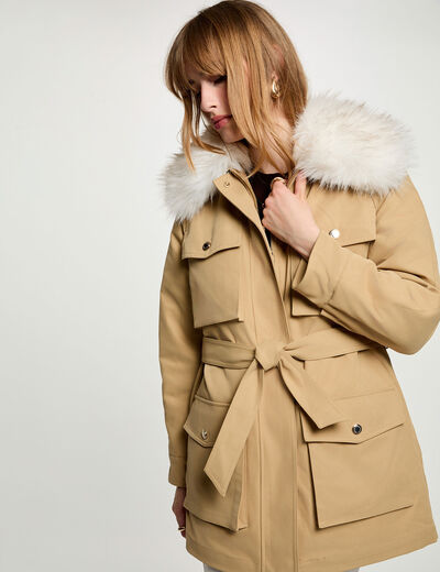 Parka col montant beige femme