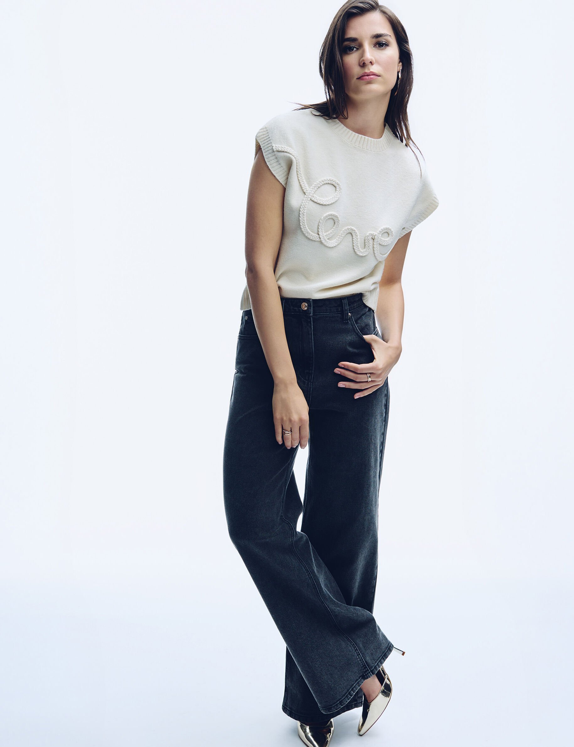 Jean large taille haute femme