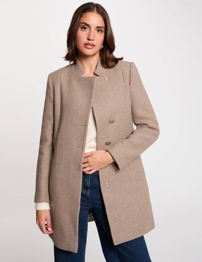 Manteau ajust&eacute; strass beige femme