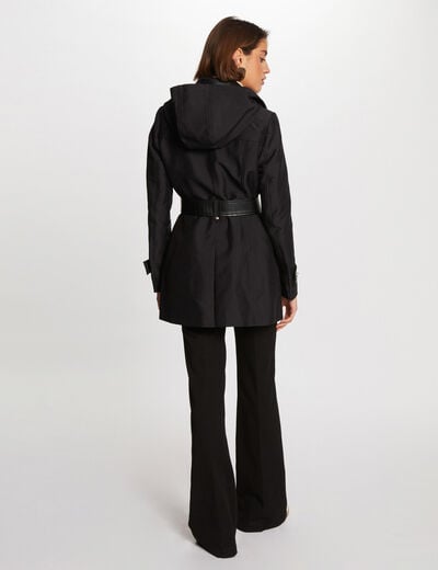 Trench d&eacute;tails simili cuir noir femme