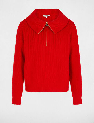 Pull col camionneur rouge femme