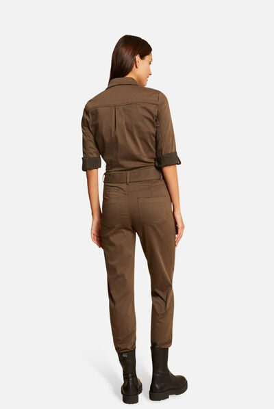 Combinaison droite ceinturée vert kaki femme