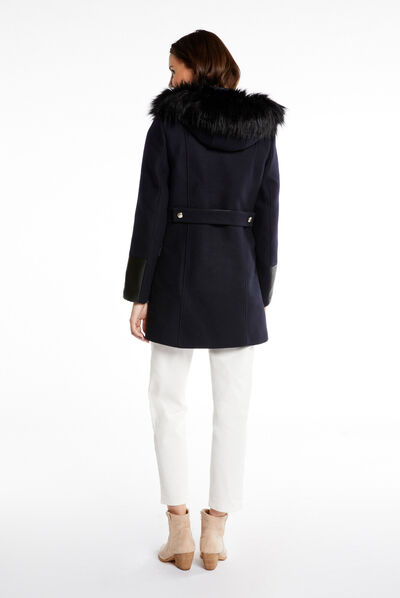 Manteau droit zippé à capuche marine femme