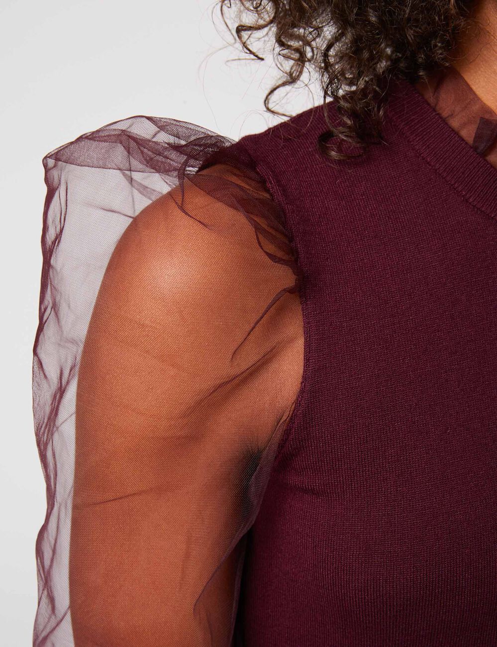 Robe pull ajust&eacute;e &agrave; manches bouffantes bordeaux femme
