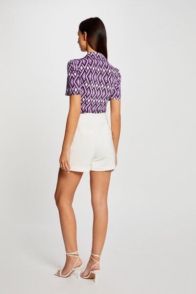 T-shirt manches courtes col polo imprimé multico femme