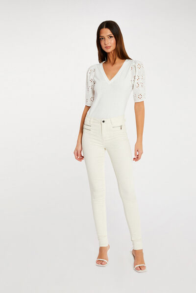 Pantalon slim effet stretch ivoire femme