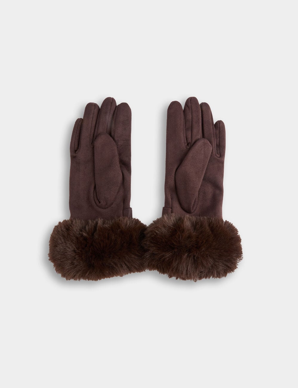 Gants d&eacute;tails fourrure marron fonc&eacute; femme