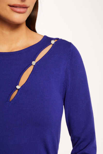Pull manches longues avec fente bleu moyen femme