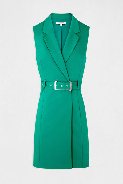 Robe portefeuille ceinturée sans manches vert femme