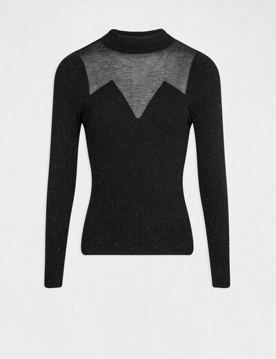 Pull manches longues à col montant noir femme