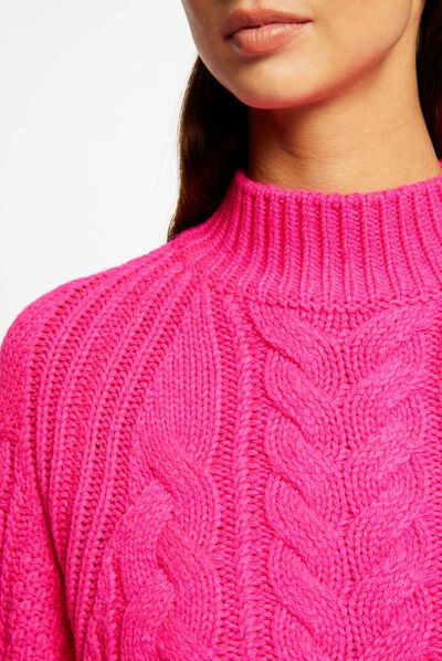 Pull manches longues col montant rose moyen femme