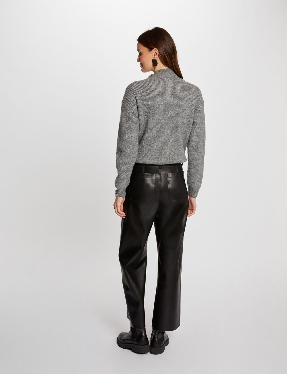 Pull manches longues avec boutons gris anthracite femme