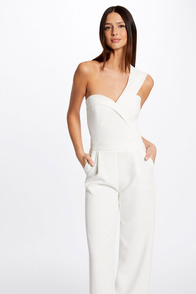 Combinaison jambe large asymétrique ecru femme
