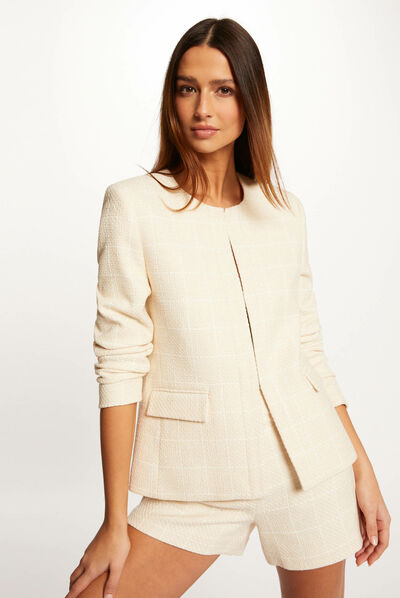 Veste droite avec col rond ivoire femme
