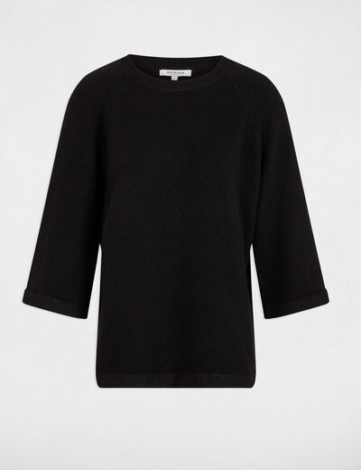 Pull manches 3/4 oversize noir femme