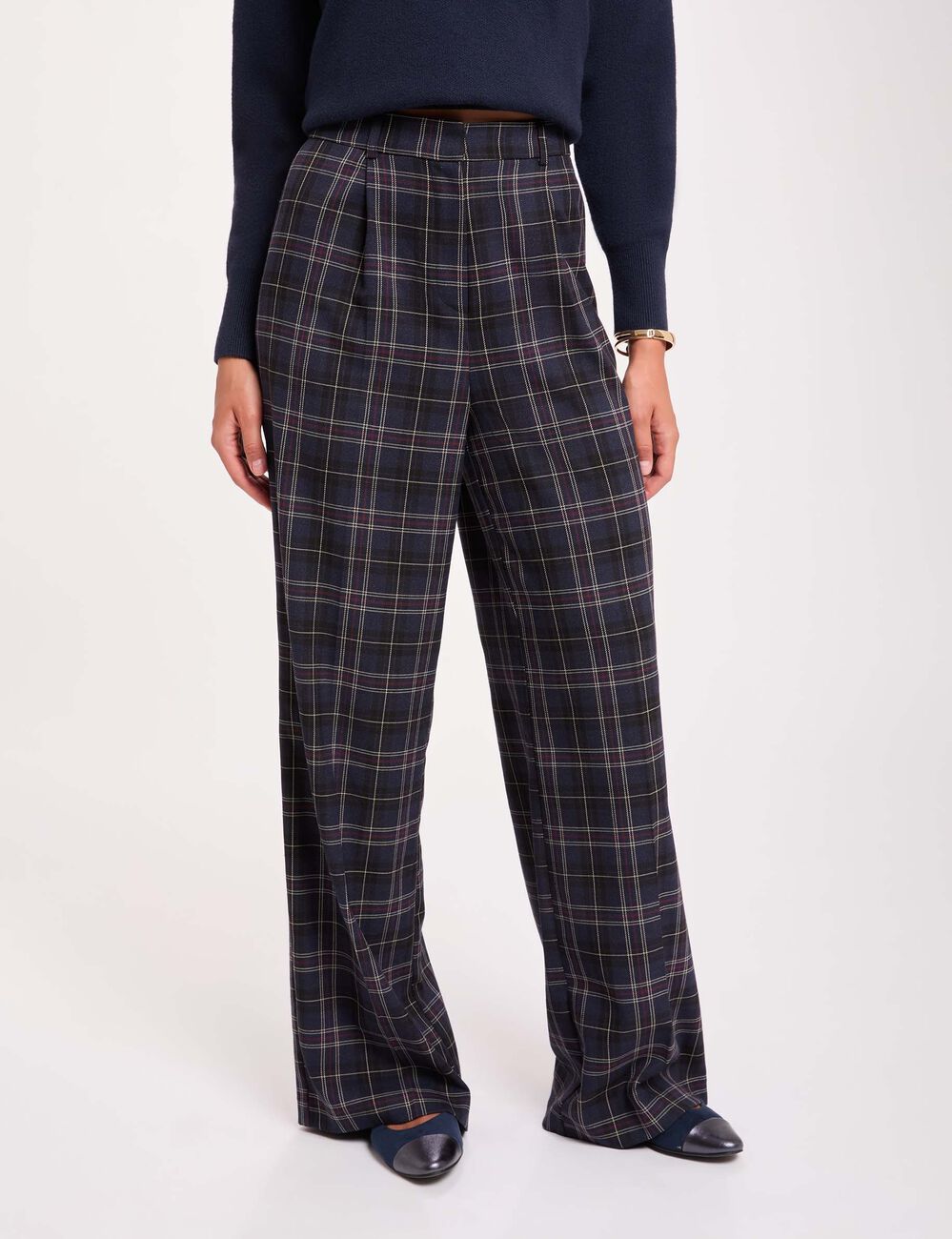 Pantalon large taille haute multicolore femme