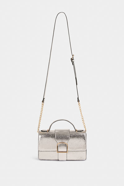 Sac cartable métallisé argente femme