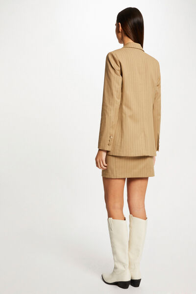 Veste droite à rayures beige femme